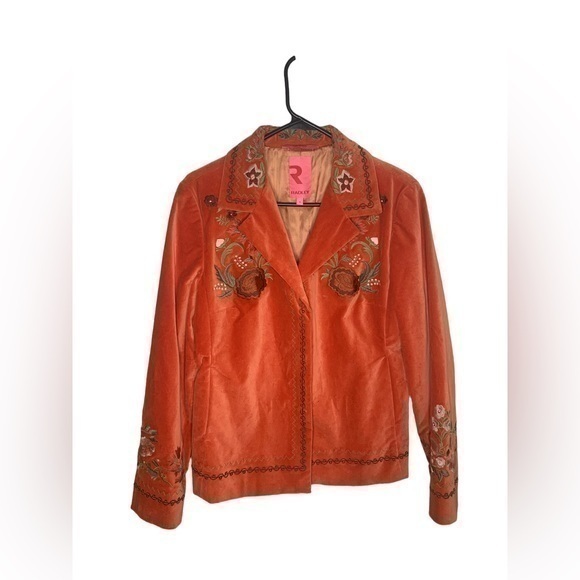 radley Jackets & Blazers - Radley Orange Floral Velvet Like Blazer Size 4